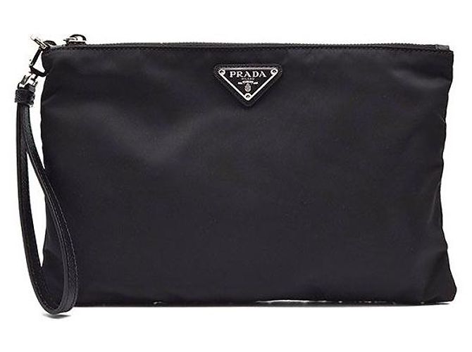 Prada Clutch Re-Nylon Tessuto Strap Nero