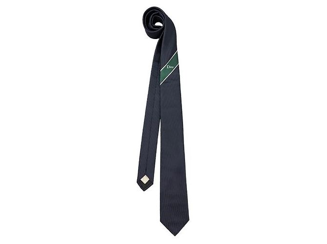 Dior Logo Silk Jacquard Tie Navy Blue Green White