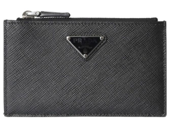Prada Triangle Logo Zip Card Holder Black