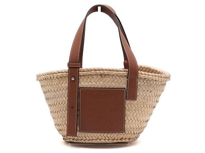 Loewe Petit sac cabas en osier et raphia marron