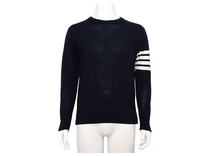Thom Browne Diagonal Rundhals Strickpullover Unisex Blau 