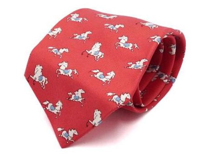 Hermès Red Silk Horse Pattern Tie