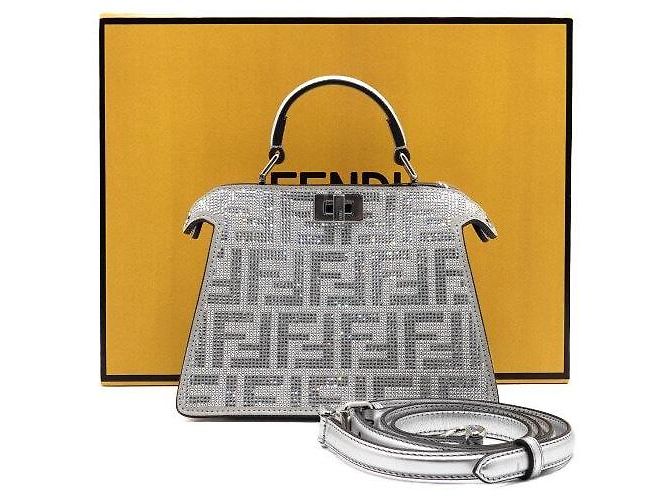 Fendi Bolsa de mão e tiracolo Peekaboo See Small em cristal prateado Prata