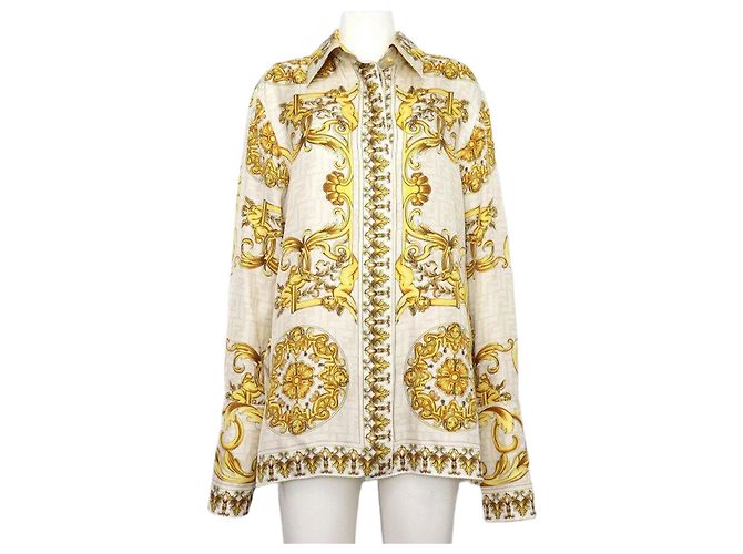 Fendi Unisex-Seidenhemd mit FF Logo Baroque Golden