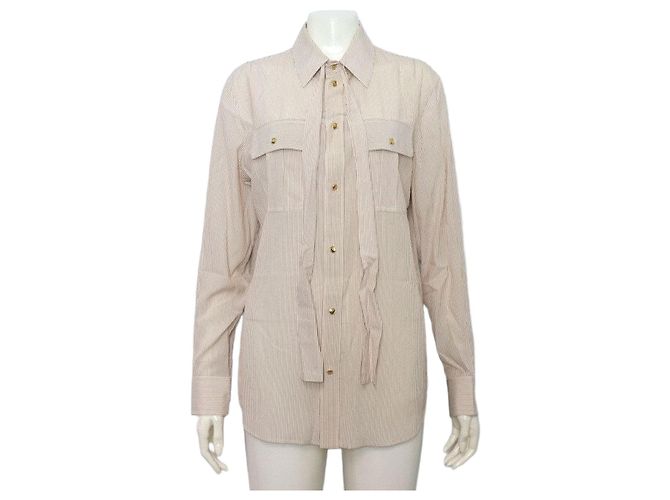 Céline Camisa de seda com riscas e gola de laço para mulher