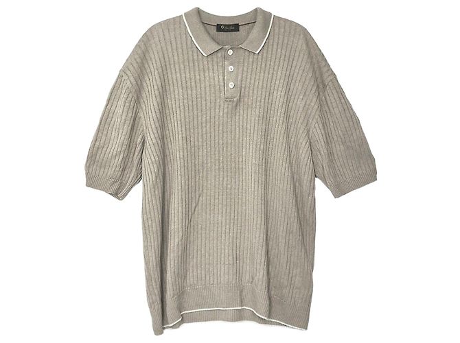 Loro Piana Strick-T-Shirt Polo aus Leinen Kurzarm Beige Braun