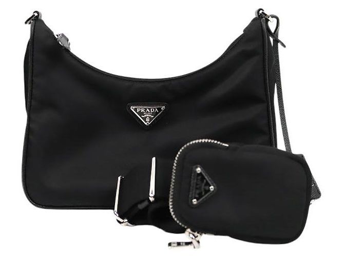 Prada Borsa a tracolla hobo multi in Re-Nylon nera Nero