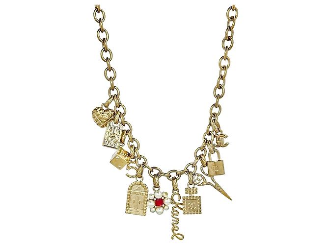 Chanel Colar CC Logo Pérolas e Cristais Dourado