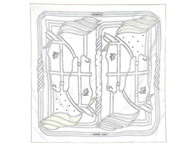Hermès Bestickter Dorsal-Schal Weiß