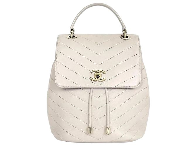 Chanel Chevron Backpack Beige Brown