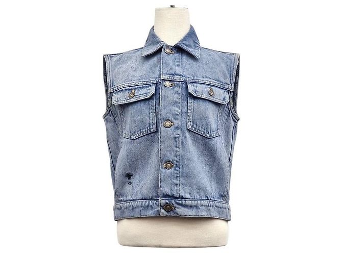 Dior Embroidered Denim Vest Jacket Blue