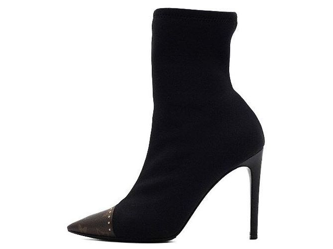 Louis Vuitton Black Fabric Toe Monogram Stud Ankle Boots
