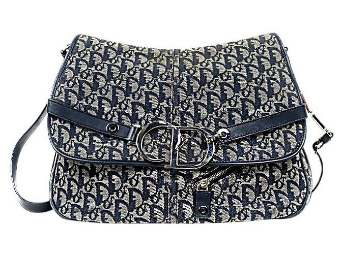 Dior Borsa a tracolla con patta Oblique CD Logo Blu
