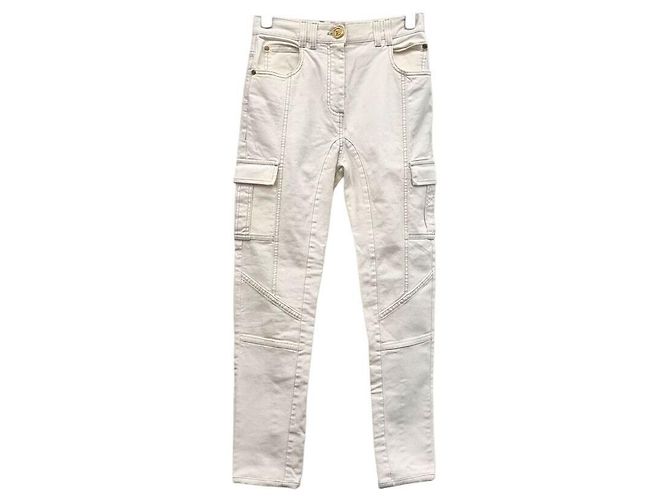 Balmain Pantalones Cargo con Botones Dorados Blanco