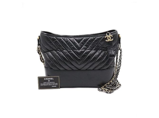 Chanel Gabrielle Chevron Hobo Medium Chain Shoulder Bag Black