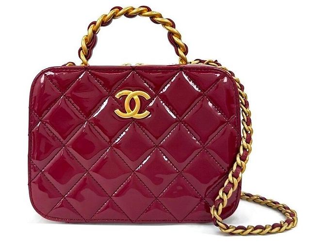 Chanel Cosmetic Patent Top Handle Red