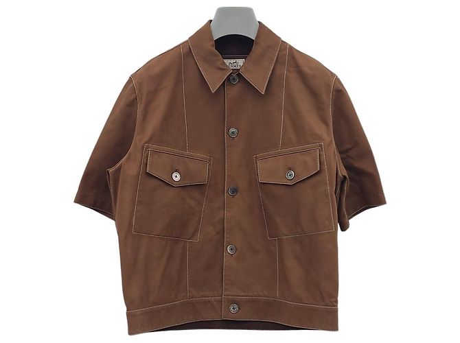 Hermès Giacca camicia in pelle Rosso