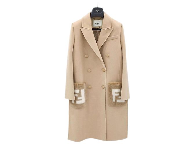 Fendi Double Face Mink Pocket Straight Wool Coat Orange