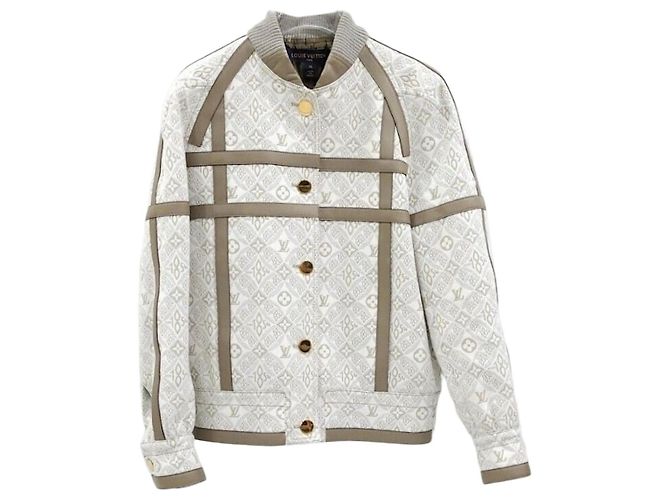Louis Vuitton LV Monogram Leather Varsity Bomber Jacket Silvery