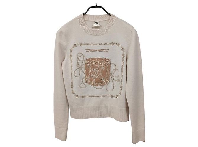 Hermès Pull en maille cachemire Blanc 