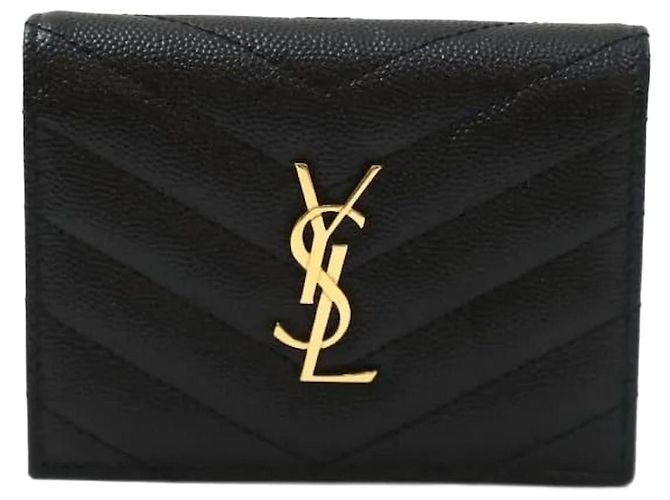 Saint Laurent Monogram Matelassé Logo Compact Wallet Black Golden