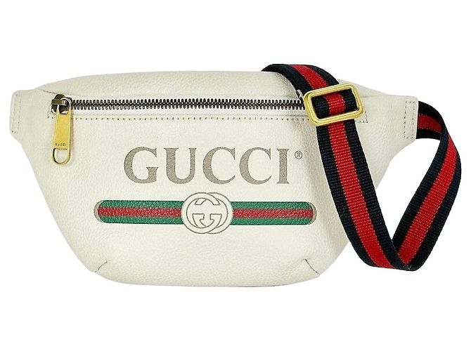 Gucci Vintage Logo Print Leder Gürteltasche Small White Weiß