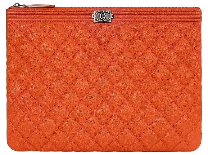 Chanel Boy Clutch Medium Coral Red Series Caviar Rot