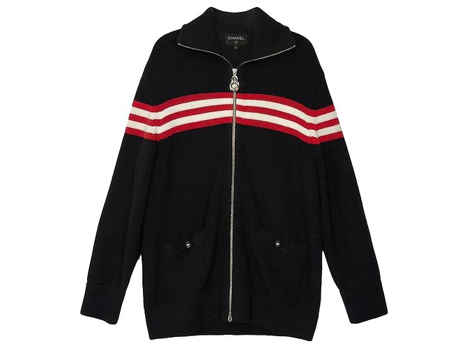 Chanel Striped Knit Jacket Size Red