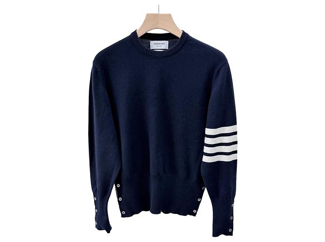 Thom Browne Kaschmir-Strick mit diagonalen Streifen Navy Blau