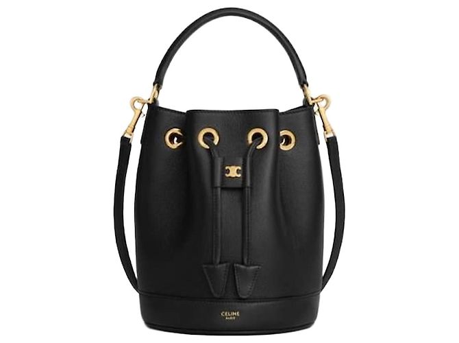 Céline Bolsa Tin Clara em couro de bezerro grão Preto