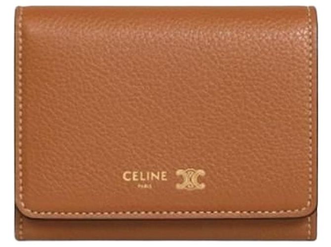 Céline Grain Leather Wallet Brown