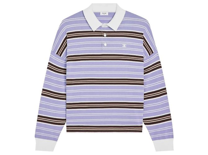 Céline Jersey Polo de Algodón a Rayas Lilac Brown Castaño