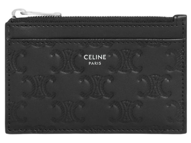 Céline Triumph Embossed Zipper Card Holder Black