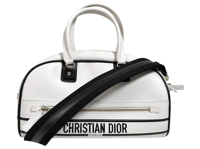 Dior Saco Bowling Vibe Zip em couro Saco Tote Saco de ombro Medium White Branco