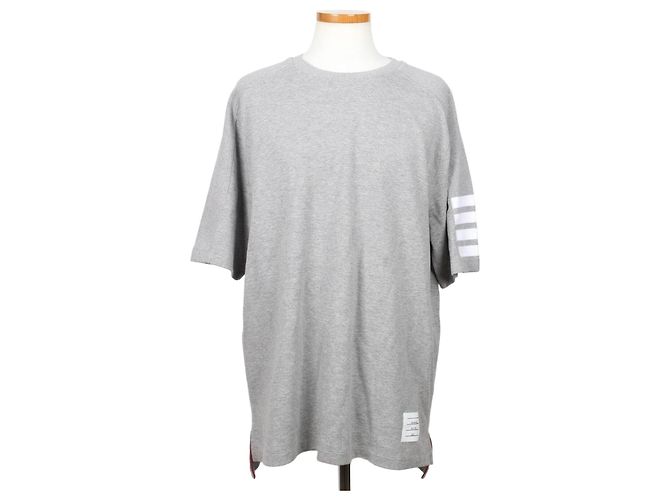 Thom Browne Camiseta de manga corta a rayas de algodón Gris Castaño
