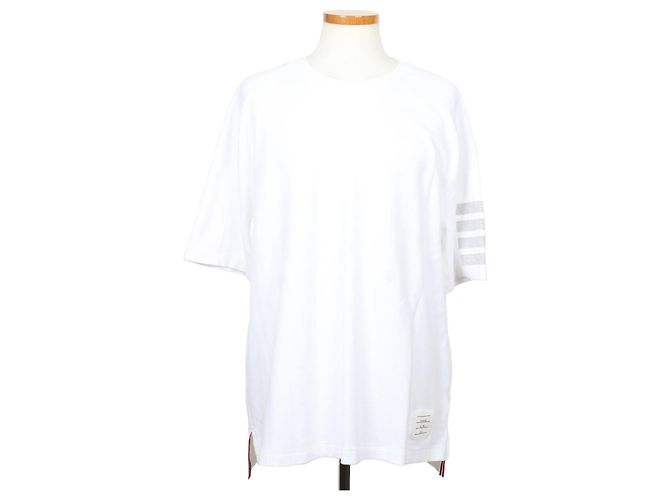 Thom Browne Baumwoll-T-Shirt mit diagonalem Armband, kurze Ärmel, Weiß