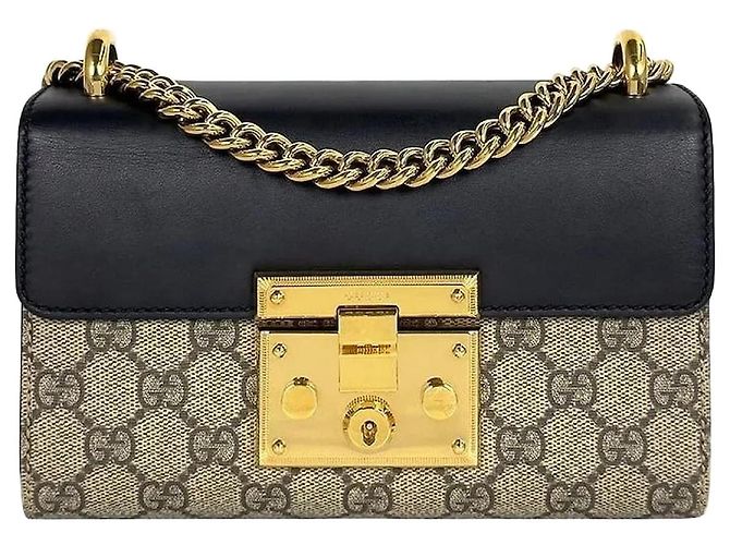 Gucci Bolsa de Ombro Small Paddle Lock GG Supreme Marrom