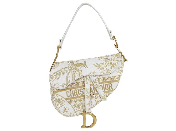 Dior Bolso Saddle Medium en Twill de Jouy Blanco