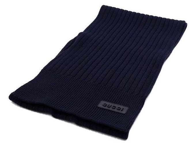 Gucci Sciarpa in maglia di lana blu scuro con logo iniziale da uomo