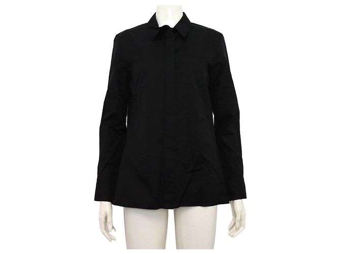 Hermès Camicia in cotone ricamata nera da donna