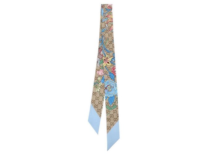 Gucci Pañuelo de seda estampado estilo cinta Azul