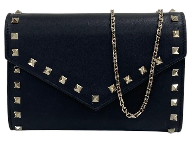 Valentino Borsa a tracolla Rockstud WOC Mini Pouch con catena Nero