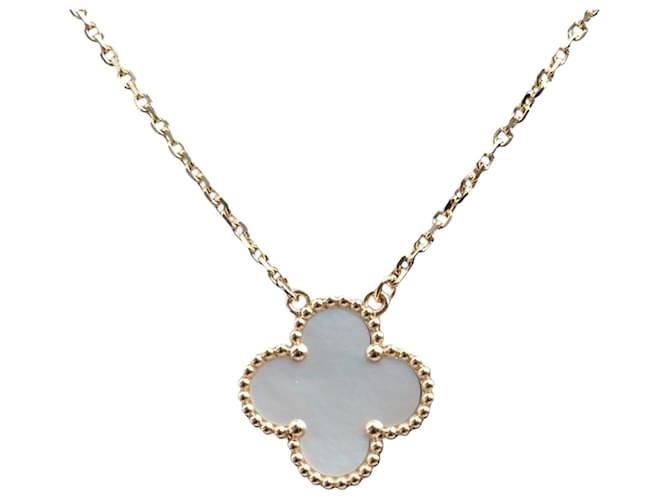 Van Cleef & Arpels Vintage Alhambra Pendant Necklace Yellow Gold Mother of Pearl 