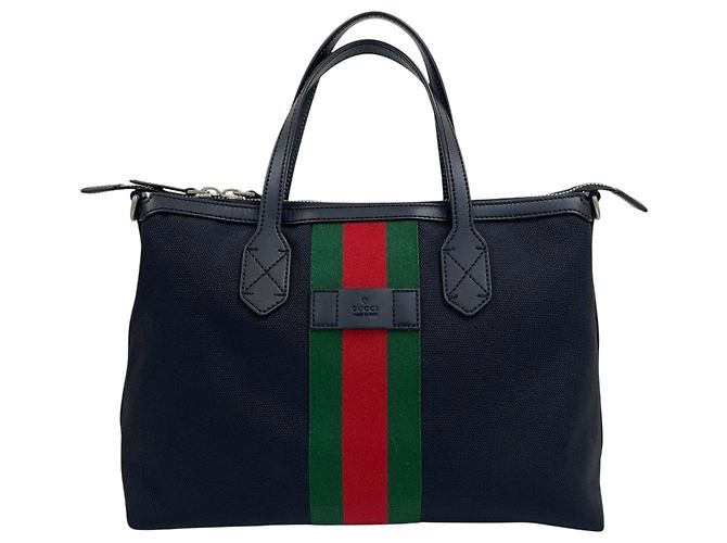 Gucci Web Stripe Techno Duffle Tote Bag Shoulder Bag Black