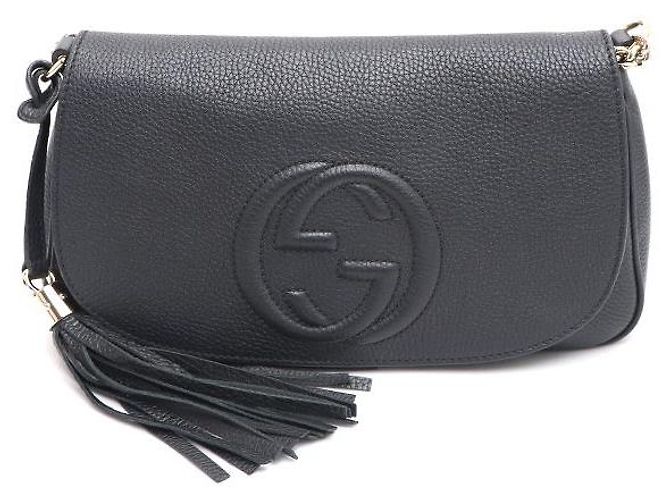 Gucci Bolsa de Ombro e Bolsa Transversal Soho com Corrente Dourada Entrelaçada Preto