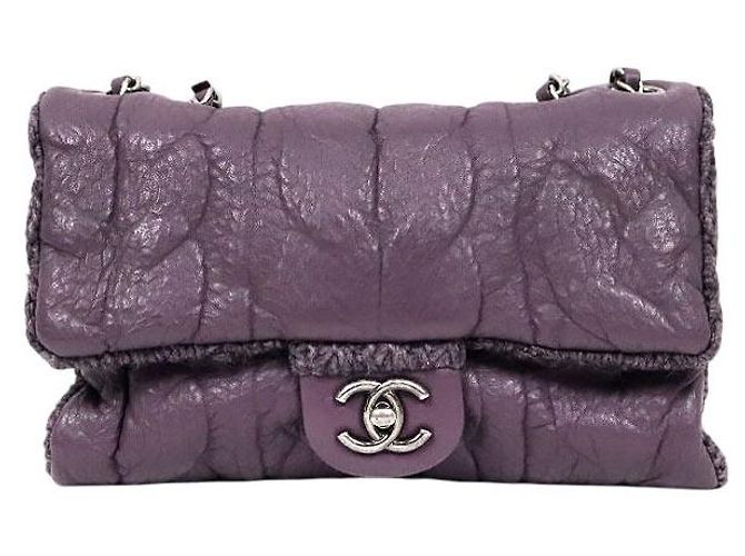 Chanel Bolsa de ombro de malha de lã CC com aba e corrente roxa Roxo