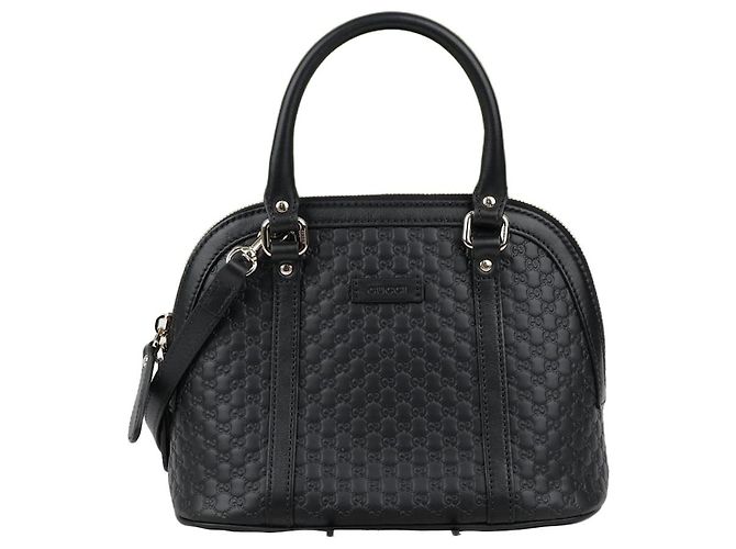 Gucci Mini Bolsa Tote Dome em Couro Microsima Preta Preto