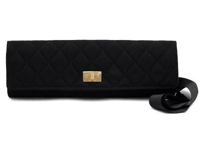 2.55 Chanel Bolso Clutch Multi-Compartimentos de Lona Negra Negro