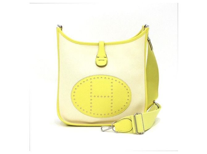 Hermès Bolsa de ombro e bolsa transversal Evelyn Canvas Citron Lime Dourado
