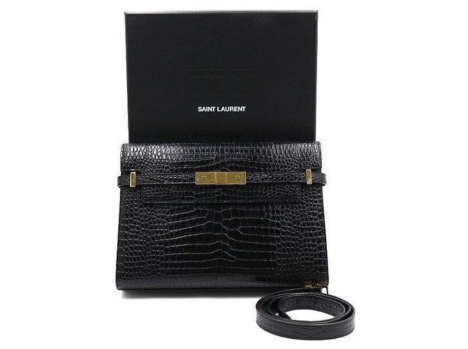 Saint Laurent Borsa a tracolla Manhattan in stampa coccodrillo nera